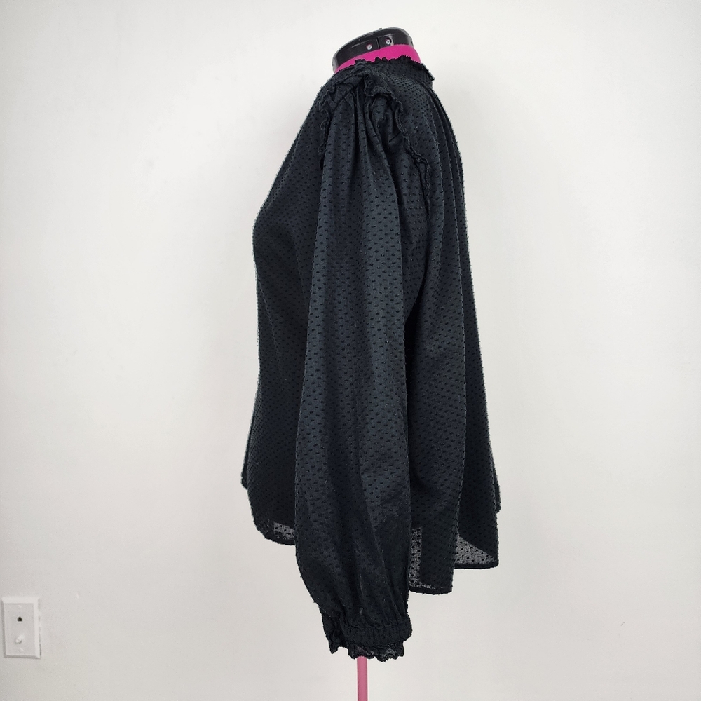 J.Crew Black Cotton Swiss Dot Top V-neck Popover Blouse Shirt Ruffles Size 3X - Picture 7 of 14
